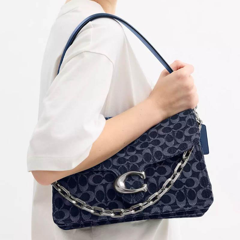 Coach Tabby 30 Silver Logo Removable Shoulder Strap Denim Tote Bag Large Women tote bag black CAN18-LHRHY