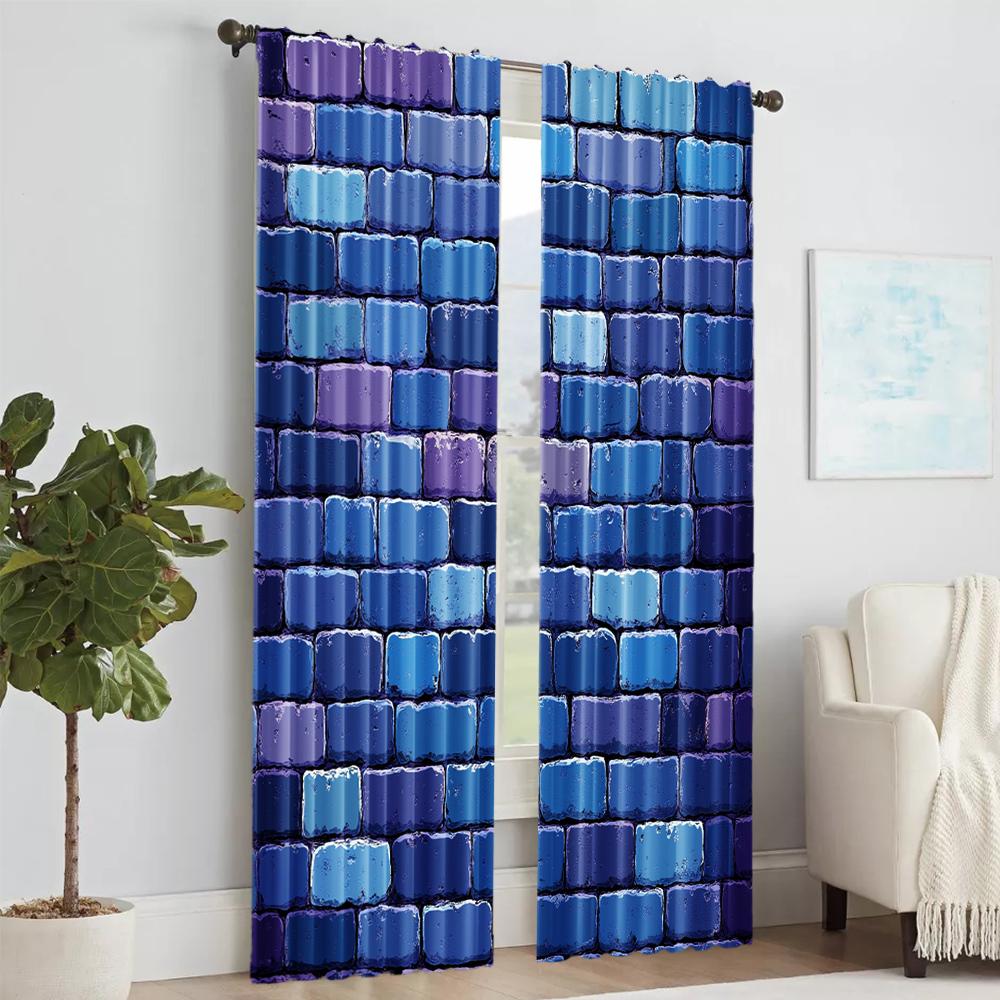 Set Of 2 Versatile Polyester Transparent Curtains Home Decoration Blue Brick Wall Use Bedrooms Living Rooms Curtain Ideal For Area