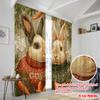 2pcs,2D Plane Printing Popular Curtain Panels Rabbit with Pine Branches & Snowflakes Versatile Durable Polyester (without Rod)