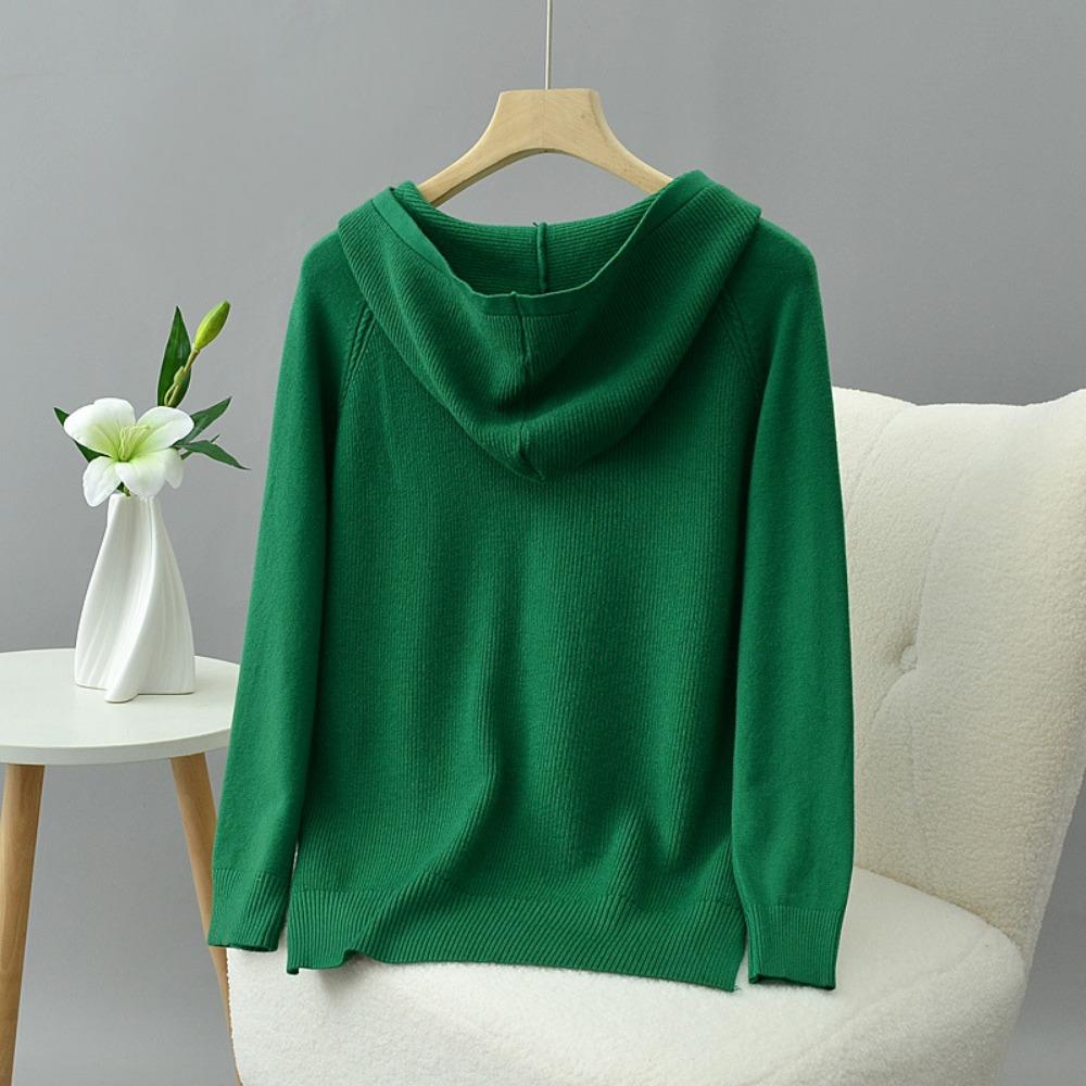 Women's Solid Color Hooded Knitwear Pullover Sweater Loose Fit Thin Spring Reduction Fashion