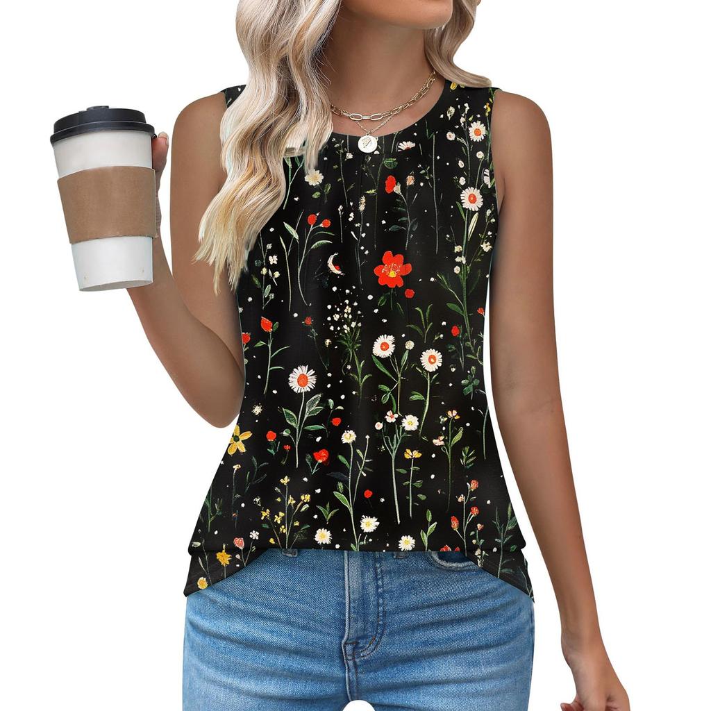 Womens Casual O Neck Loose Sleeveless Top T-shirt Summer Tank Tops For Women Tank Camisole Sleeveless Basic Tops