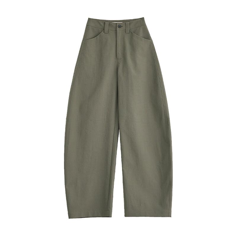 FAESSLIN Women's Pine Green High-Waist Wide-Leg Banana Pants