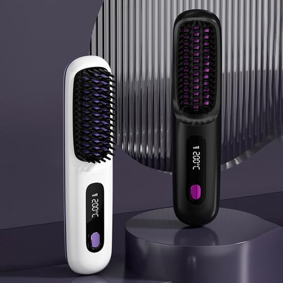 Cordless Hair Straightener Brush 3 Temperature LCD Display Hair Straightening Comb USB Rechargeable Fast Heating Electric Hot Brush