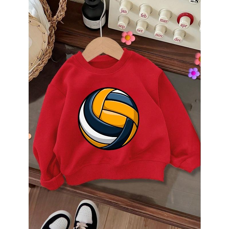 Kids Crewneck Sweatshirt, Volleyball Print, Casual Tops for Fall & Winter