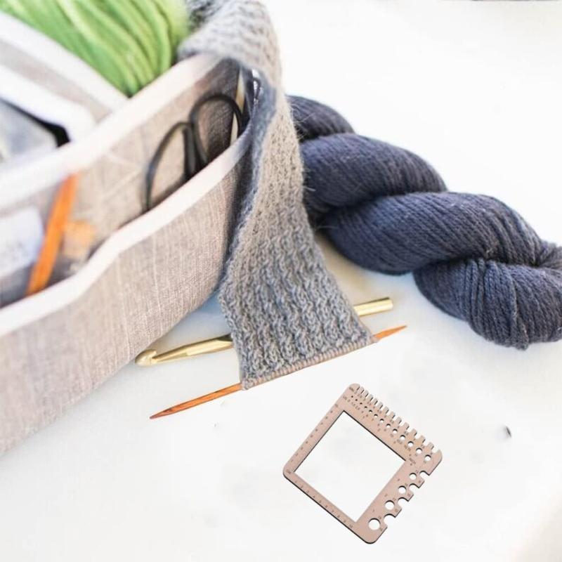 Wood Knitting Needle Gauge Square Ruler Embroidery Thread Bobbins Floss For Spinners Yarn Measuring Tools Sewing Supplies