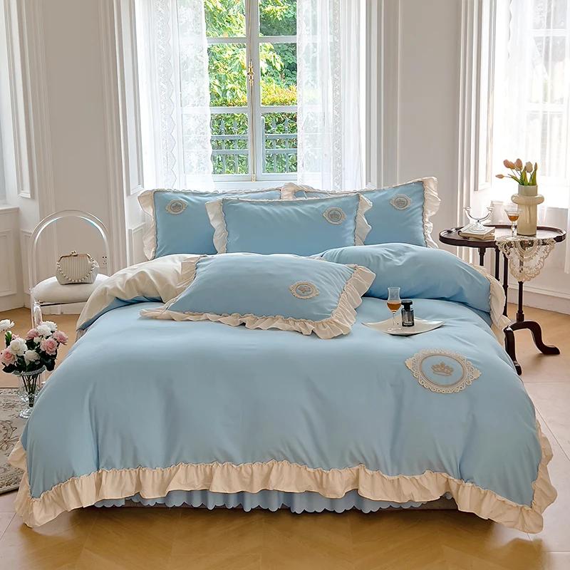 Ins Princess Bedding Set Ruffle Duvet Cover Set Korean Design  Skirt Sheet Set Women Girls Bedroom Decor Luxury Bedding Set