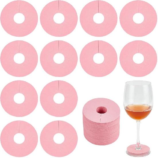 FINGERINSPIRE 150 Pcs Drink Name Tags for Wine Glasses Flower/Round Shape Pink Paper Wine Glass Marker Blank Wine Glass Charm Cocktail Champagne Tag