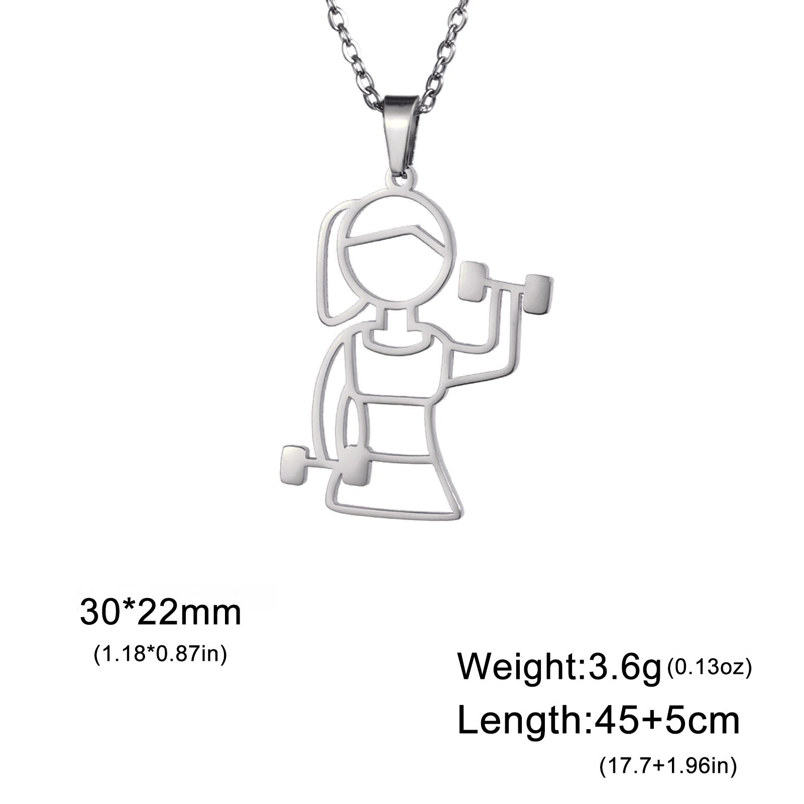 Cazador Exercising Sport Girl Pendant Necklace for Women Girls Stainless Steel Lifting Dumbbell Necklace Jewelry Gift Trendy 45-50cm