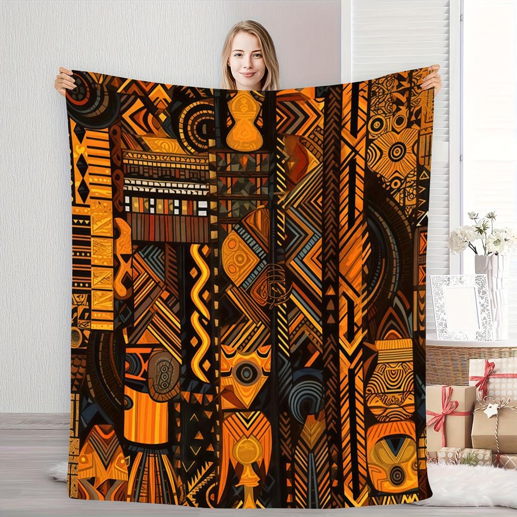 Abstract Geometric Fleece Blanket Tribal Pattern Print Throw Soft Warm All Season Bedding Home Decor Gift