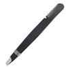 Multi Purpose Eyebrow Tweezers Stainless Steel Ergonomic Precise Slant Tip Eyebrow Tweezers with Comb Black