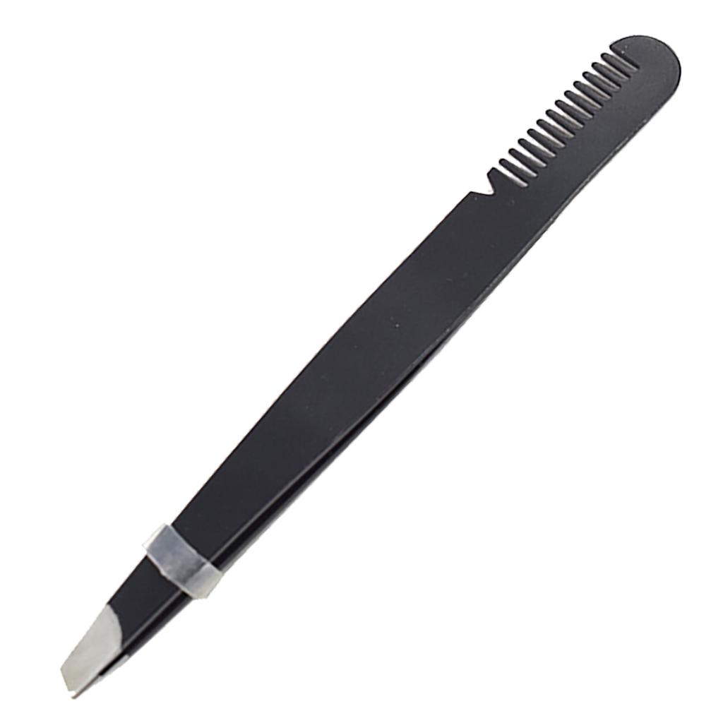 Multi Purpose Eyebrow Tweezers Stainless Steel Ergonomic Precise Slant Tip Eyebrow Tweezers with Comb Black