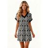 Women's Fashion Print V-Neck Short Sleeve Pocket Casual Pullover Dress