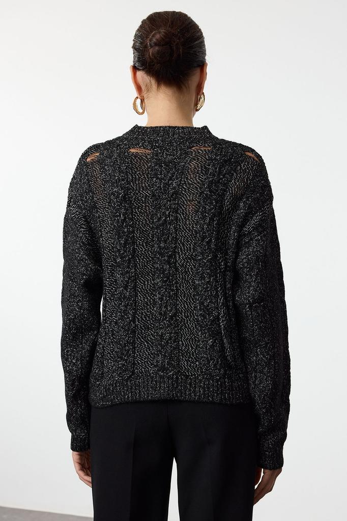 Women's Elegance Style Sweater Black Cotton Hair Knit Knitwear Sweater