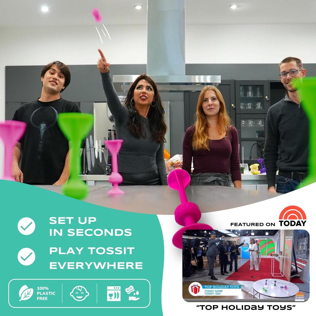 TOSSIT Game Set Suction Cup Throw Party Game Family Friendly Friend Pack 4 Light and Yellow Portable – Indoor/Outdoor – – Colors Pink, Purple, Blue,