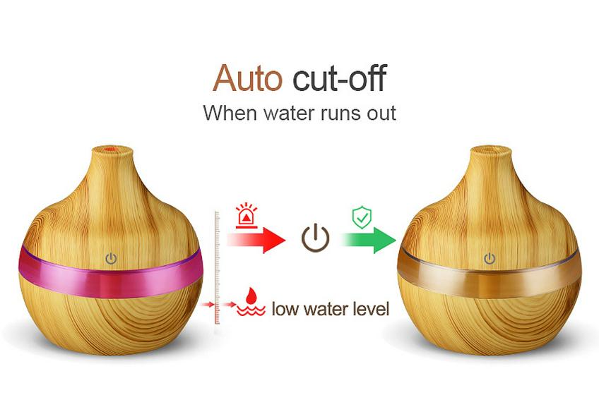 300ml USB Aroma Diffuser and Humidifier with Wood Grain Design and Silent Operation