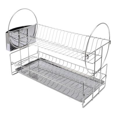 Mutfak Depolama için Çatal Bıçak Tutuculu Paslanmaz Çelik Çift Katlı Bulaşıklık