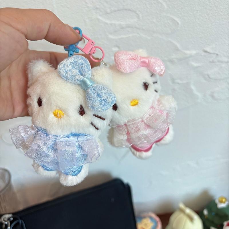 Kawaii Sanrio Hello Kitty Plush Doll Keychain Cartoon Kt Cat Stuffed Plushies Key Ring Bag Pendant Accessories Gift Kids Toys