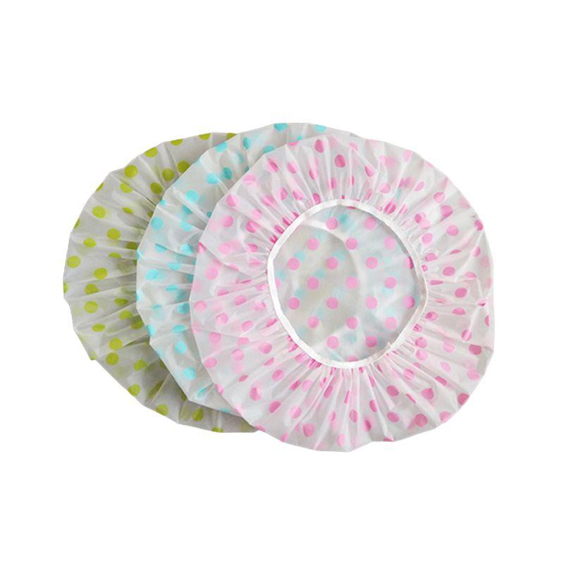 Waterproof Colored Polka Dot Shower Cap Reusable Adult Spa Accessory