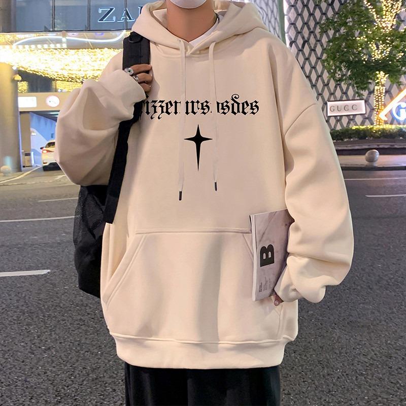 Vintage American Oversize Fleece Hooded Sweatshirt Men Casual Couple Top