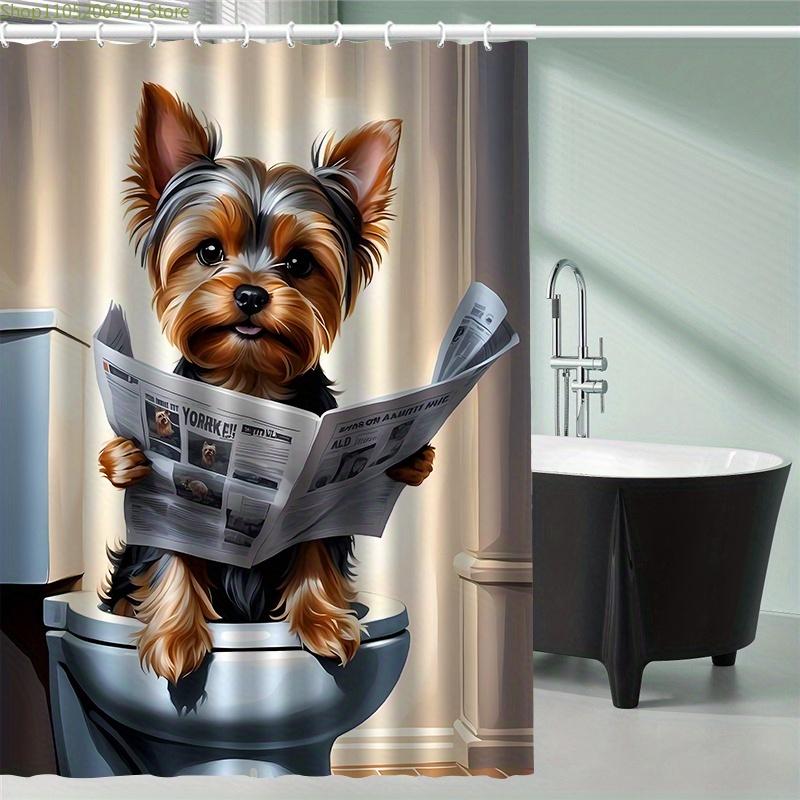 Jit1pc Yorkshire Terrier Pattern Print Shower Curtain, High-End Elegant Easy-To-Install Bathroom Curtain for Home Decoration,