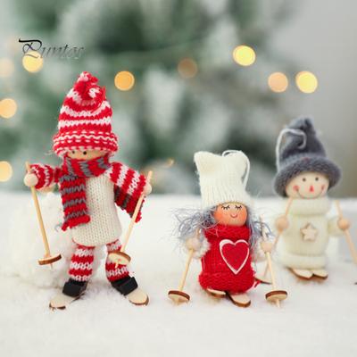 Muñeca de niña de esquí de Navidad hecha a mano sombrero de punto ropa reutilizable árbol de Navidad colgante gnomo decoración ornamento colgante fiesta festival regalo