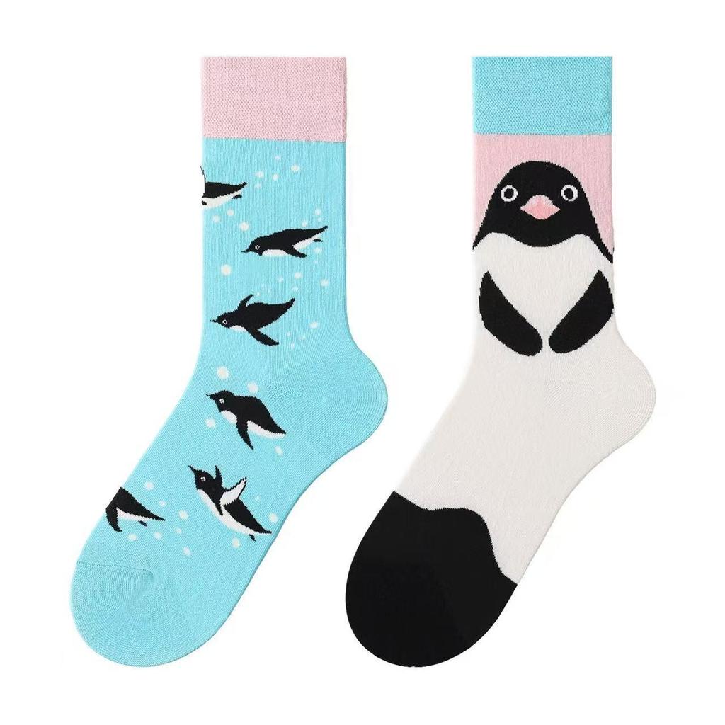 Unisex A/B Style Asymmetrical Cartoon Mid-Calf Cotton Socks