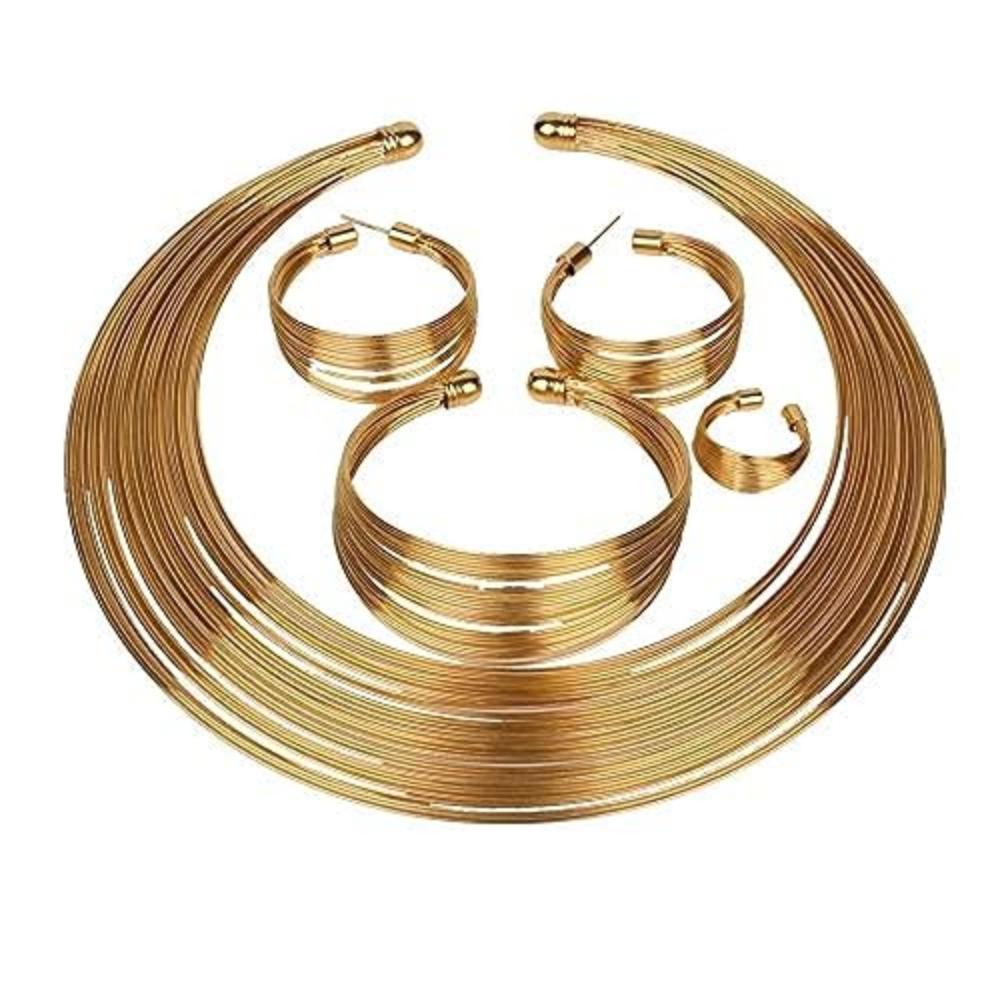 Stylish Jewellery Combo Choker Necklace Set Gold Plated Jewellery Set for Women With Earrings, Ring and Bracelet (Golden)