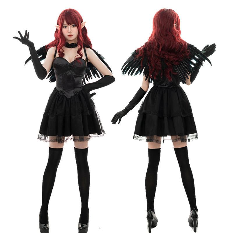 Halloween Black and White Angel Character Dress Up Black Demon Party Masquerade Costume
