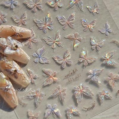 1PC Three-dimensional Laser Dream Butterflies Embossed Stickers 3D Shell Light Colorful Butterflies Cute Decal Decorations