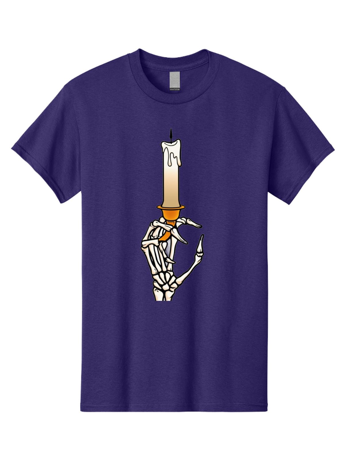 Skeleton-Hand-Holding-Candle Mens Graphic Tee, 100% Cotton, Casual Summer Wear S