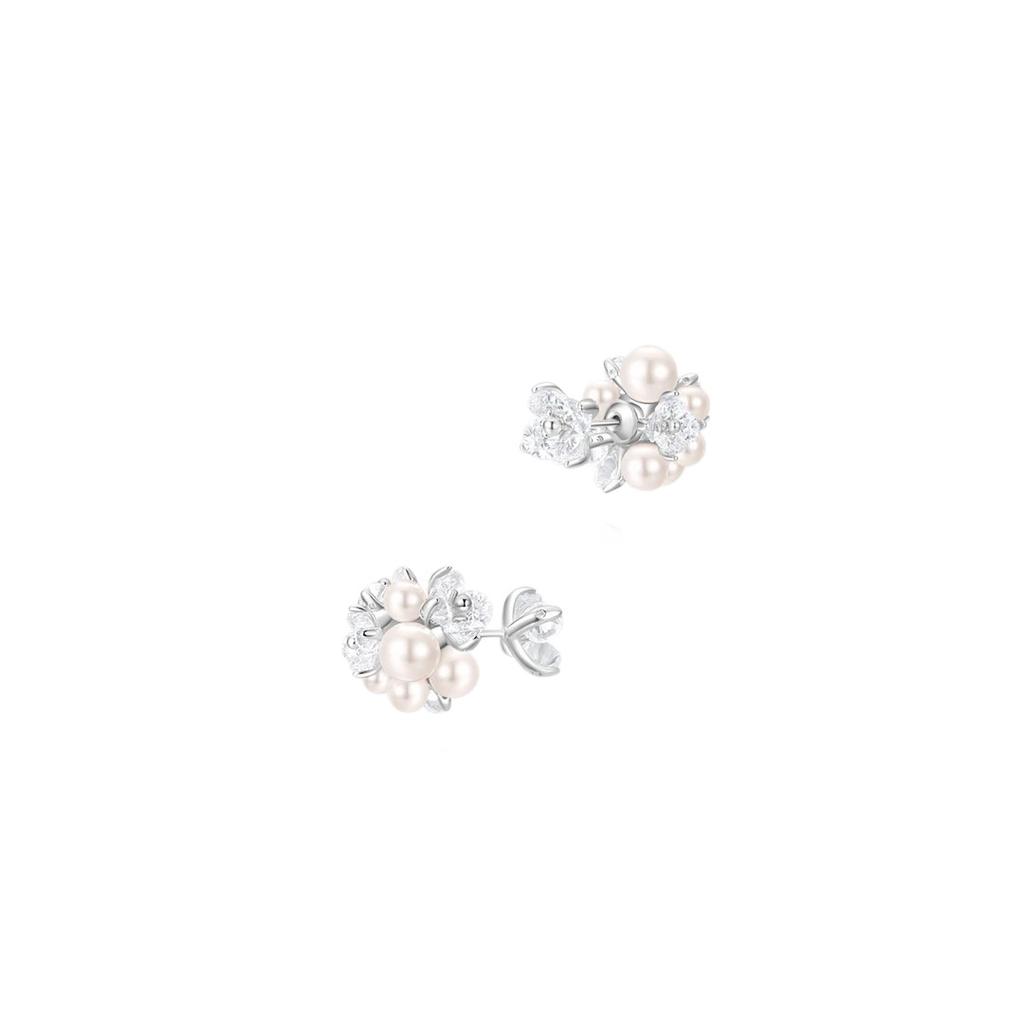 Light luxury high-end sense fashion flash zircon pearl show flower ball stud earrings versatile elegant commuter temperament earrings earrings