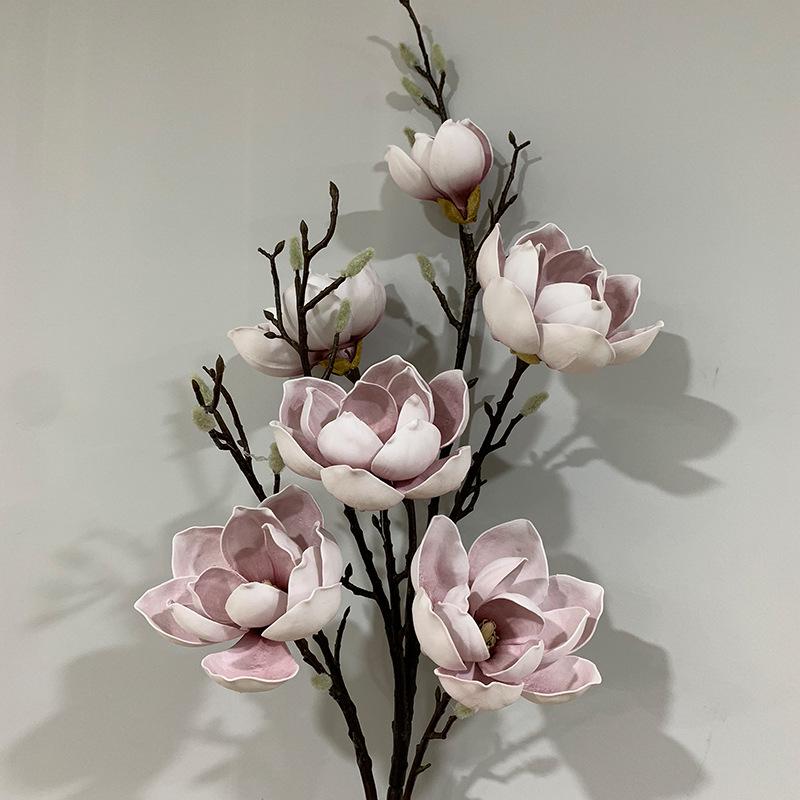 Handcrafted Magnolia Faux Floral Arrangement with 6 Blooms for Home & Hotel Decor
