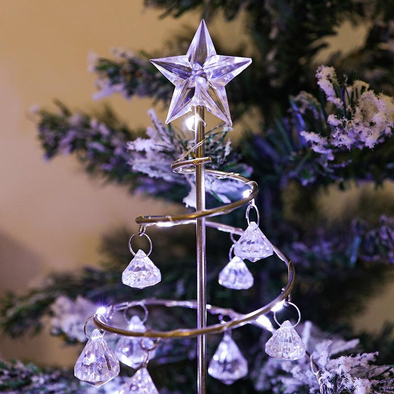 LED Crystal Christmas Tree Night Light - Elegant Iron Art Desk Lamp for Bedroom Ambiance