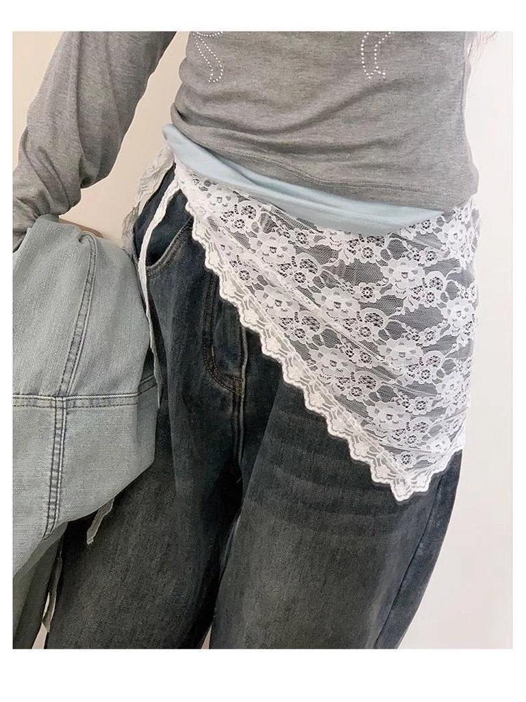 In stoc: Fustă midi nouă în stil coreean și japonez, stratificată, cu bordură moale din dantelă și șorțuleț mic