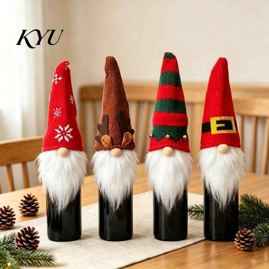Unique Christmas Presents for Wine Lovers Gnome Bottle Covers, Knitted Faceless Toppers, Santa Reindeer Sweaters Elf Sleeves, Xmas Table Decorations