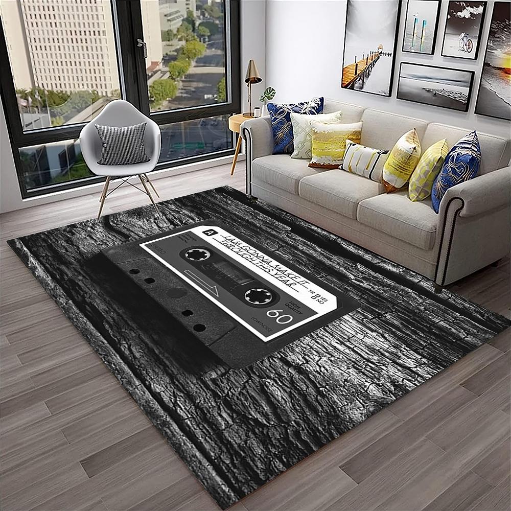3D Music Cassette Tape Retro Pattern Carpet Rug for Home Living Room Bedroom Sofa Doormat Decor,kids Area Rug Non-slip Floor Mat