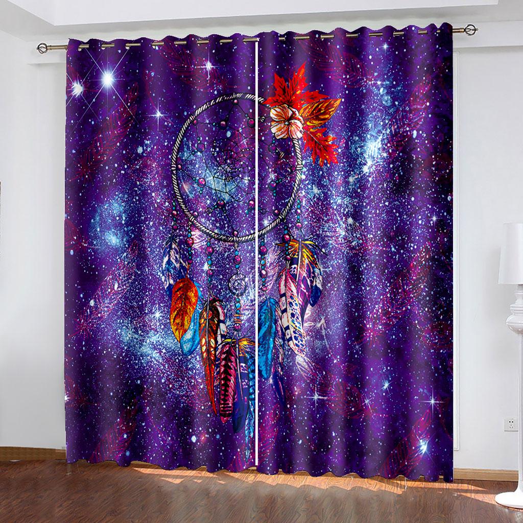 Living Room Darkening Blackout Curtains Purple Dream Catcher Window Curtains Polyester Thermal Insulated Drapes Decor