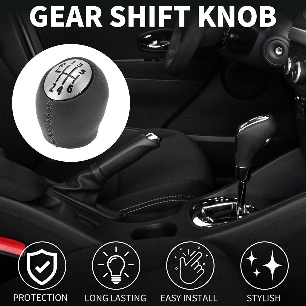 TUCKBOLD Manual Gear Shift Knob for Renault Clio Leather 6-Speed 2005-2014 (1pc) Plastic/For
