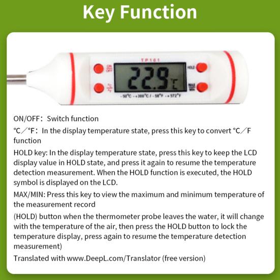 Ölthermometer, empfindliches, präzises LCD-Display, Edelstahlsonde, Fleischtemperaturmessgerät für Zuhause