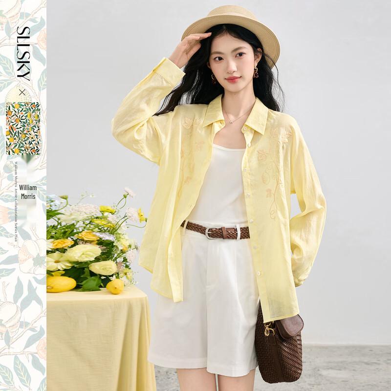Sllsky IP Series Women s Embroidered Tencel Ramie Shirt L