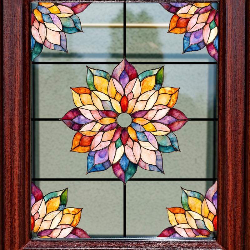 1pc Transparent Rainbow Flower Glass Sticker Self Adhesive Window Cling Film for Living Room Bedroom Office Balcony Home Decor