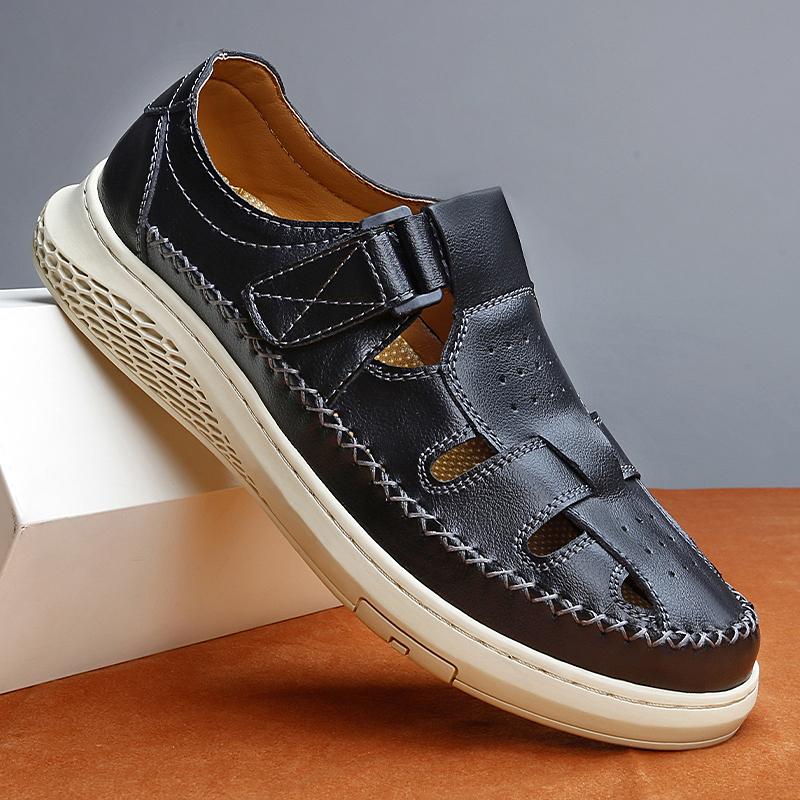 New Anti-collision Toe Men's Sandals Hot-selling Leather Beach Shoes Comfortable Roma Footwear Male Casual Summer Flats Sandaly