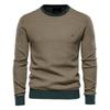 Khaki Personalized Men's Round Neck Knit Pullover - Autumn/Winter Base Layer