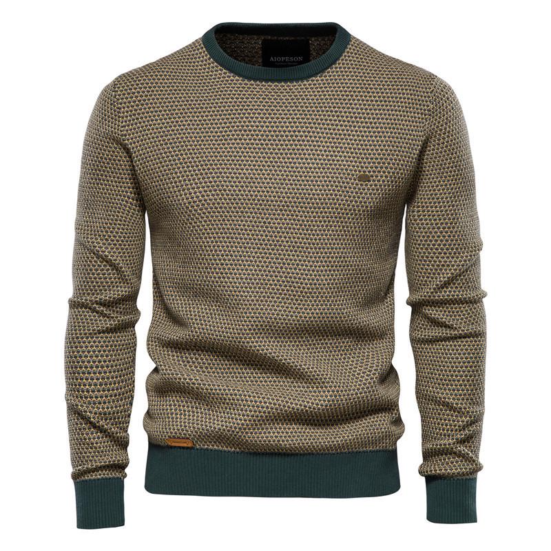 Khaki Personalized Men's Round Neck Knit Pullover - Autumn/Winter Base Layer