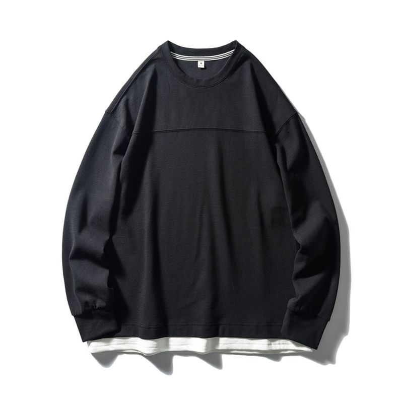 Pure Cotton Fake Two-Piece Sweatshirt for Men 2024 New Spring and Autumn Style American Retro Top Export Casual Jacket