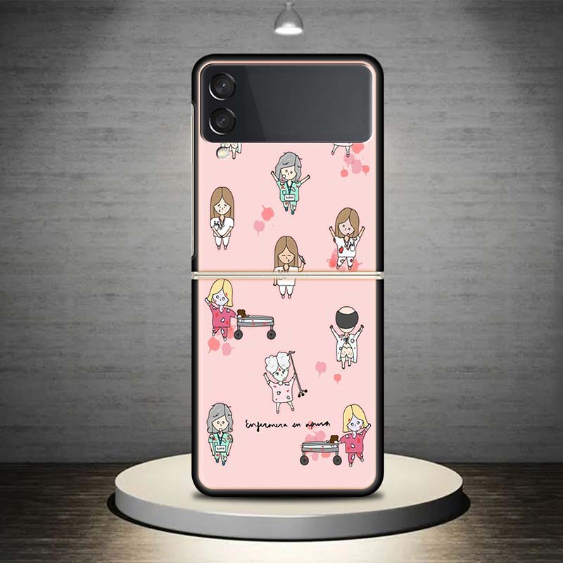 Funny Medicine Nurse Doctor For Samsung Galaxy Z Flip 4 3 5G Phone Case Black Hard Cover ZFlip 4 3 Luxury Shockproof Bumper Coqu
