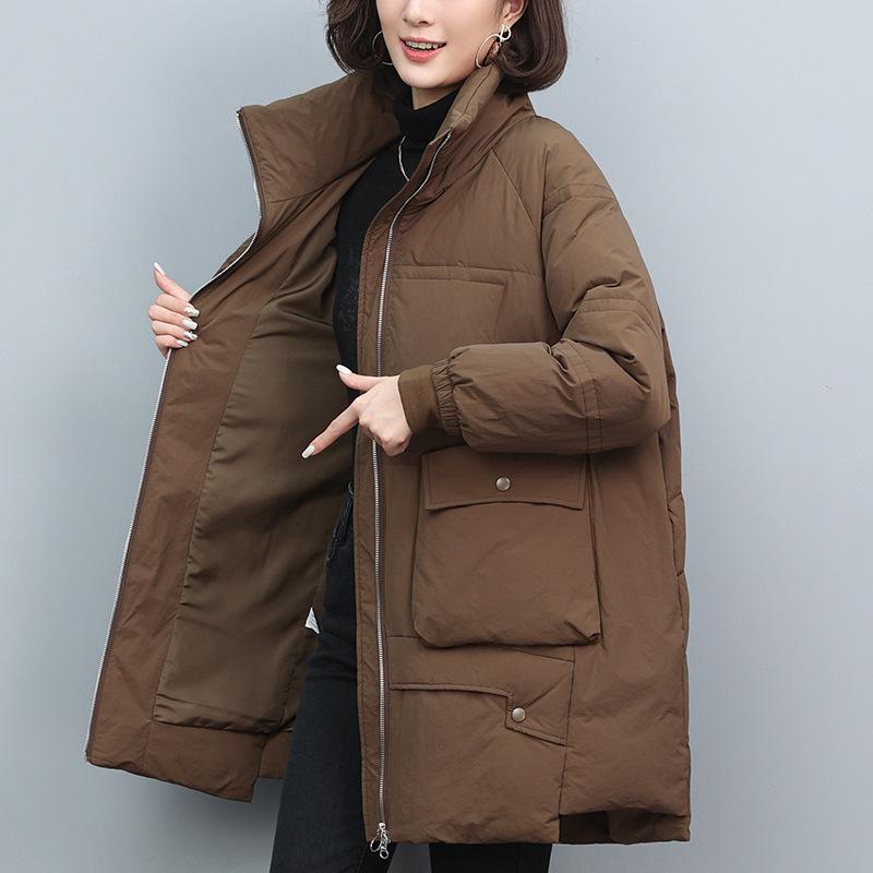 Women's Mid-Length Down Jacket 2024: Warm, Thick, Loose Fit, 90% White Duck Down Padded Winter Coat