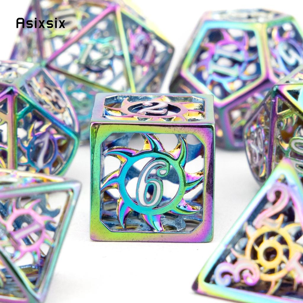 7 Pcs Colorful  Rotary Cyclone Metal Dice Hollow Metal Polyhedral Dice Set Suitable for Role-Playing RPG  Board Game Card Game