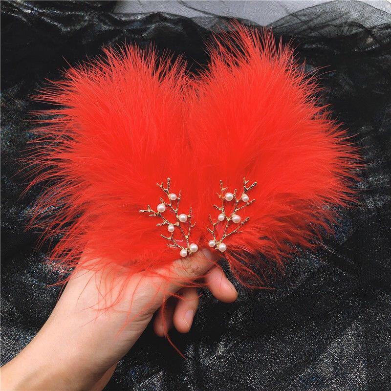 Feather Headdress Hair Clip - Cute Fairy Fur Hanfu Accessory for Girls