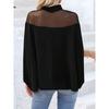 Women's High Neck Short Sleeve Mesh Batwing Top Loose Casual Elegant Blouse Solid Color Patchwork